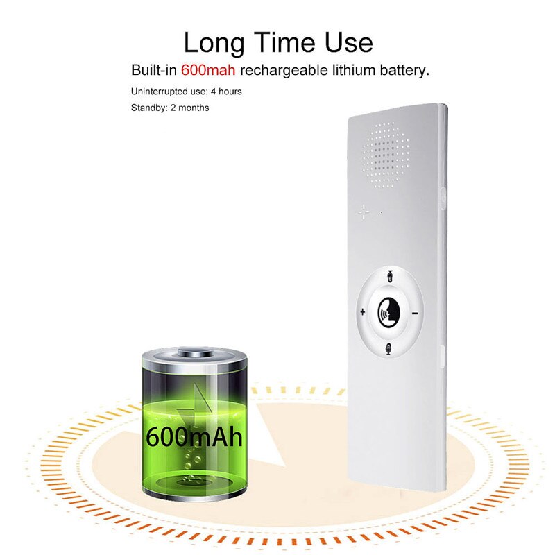 Portable Mini Intelligent Voice Translator 40 Language Translator Bluetooth Wireless Two-way Real-time Voice For Travel Business: White