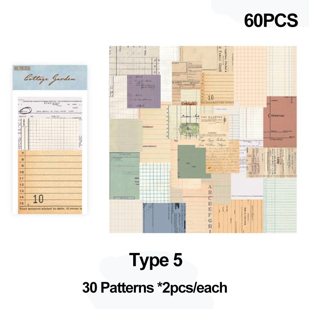 60Pcs Scrapbook Material Paper Background Collage Retro Floral Pattern Making Journaling Scrapbooking Card DIY Craft Accessories: type 5