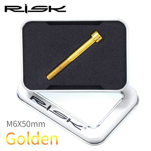 RISK Titanium Bolts M6 x 30 35 40 50mm Allen Key MTB Road Bike Taper Head Screw Bicycle Headset Cap Fixing Bolts Rainbow Gold: m6x50mm Golden