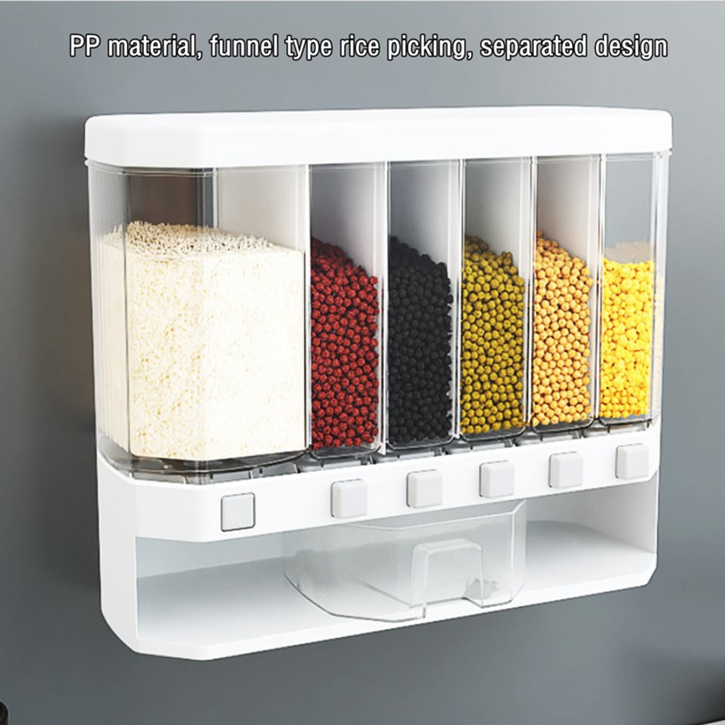 Kitchen Rotating Dry Food Storage Box Dispenser Cereal Organizer Clear Wall Mounted White Flour Grain Storage Bottle Container