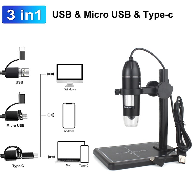 1600X Wifi Microscope Handheld Portable Digital Microscope USB Interface Electron Microscopes 8 LEDs Bracket for Android IOS