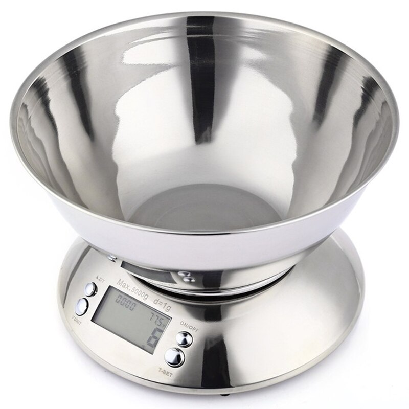 Rostfritt stål köksvåg 5kg/1g elektronisk skala kök mat balans kök precision digital skala med skål kock verktyg: Default Title