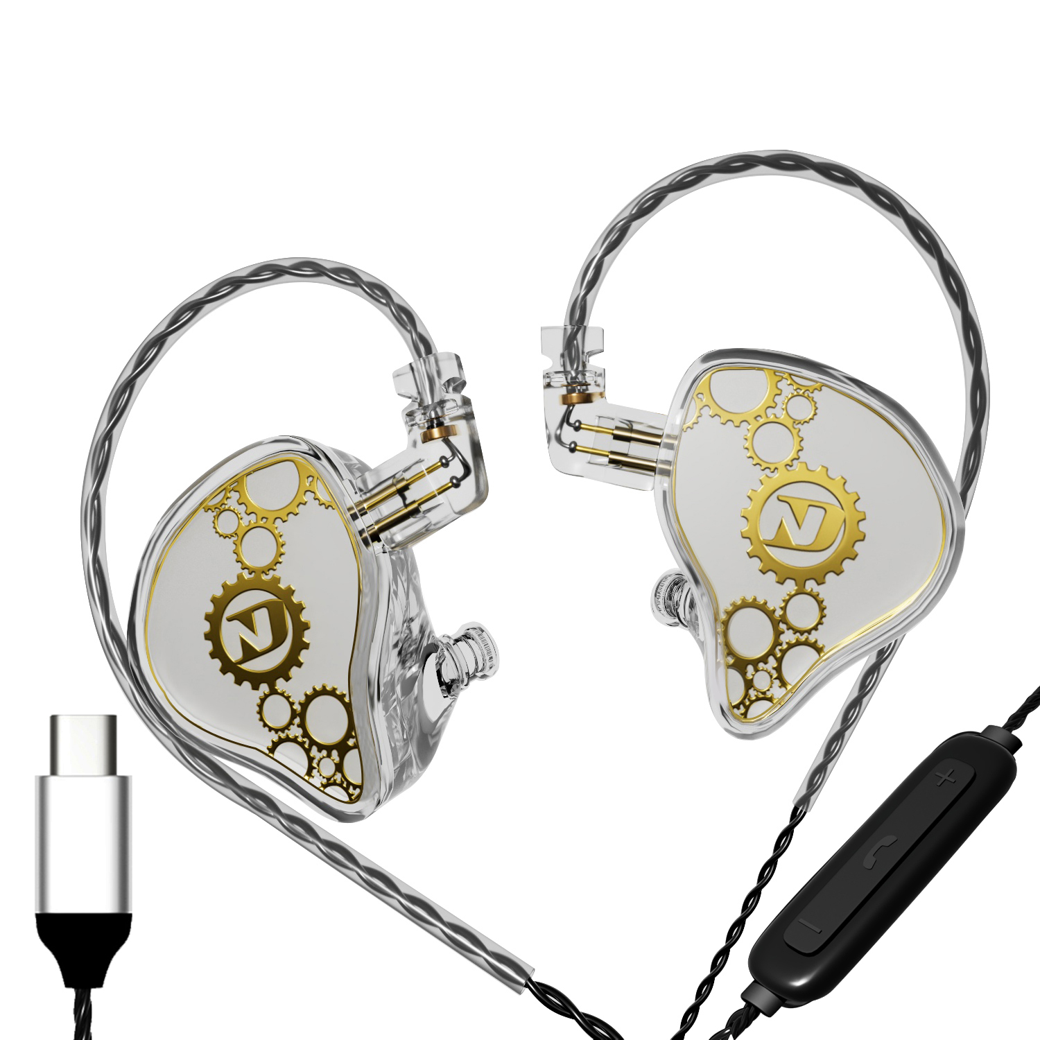 Słuchawki ND Venus hifi przewodowe wysokiej jakości douszne interfejs typec okrągły otwór 3.5 monitorowanie gier powrót ucha: Złota
