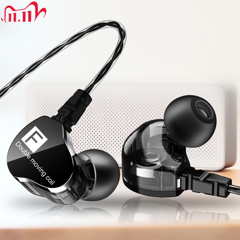 Fonge F4 Wired Earphone Bass Heavy Dual Driver Stereo HIFI Earphones Sport Music Earbud with Mic for Smartphone Accessoris