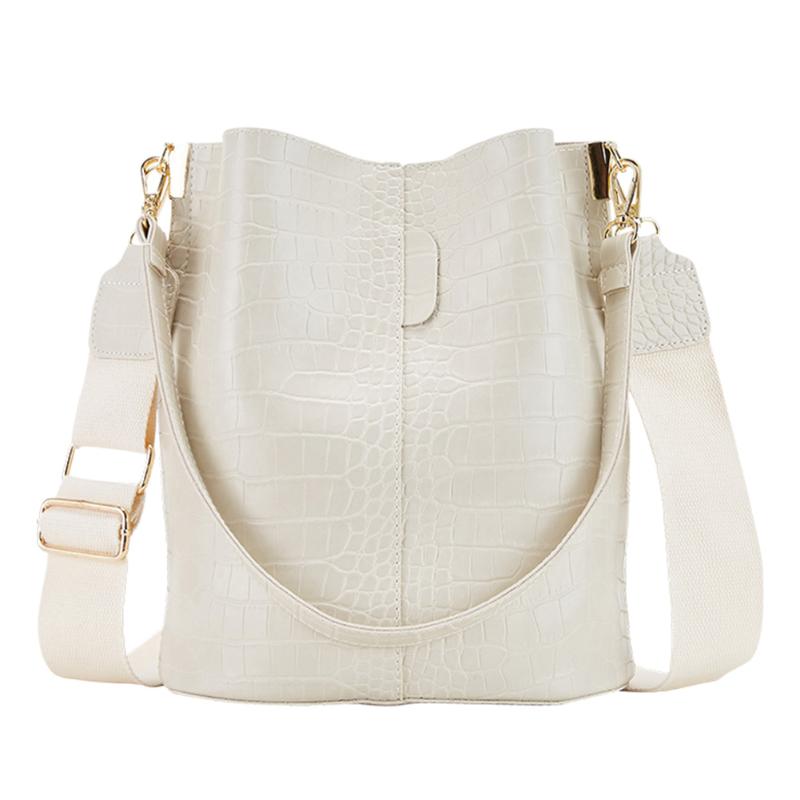Bandoleras clásicas de piel sintética con patrón de cocodrilo para mujer, bandolera de hombro, bolso de mano, bolsas de compras para viaje: Blanco