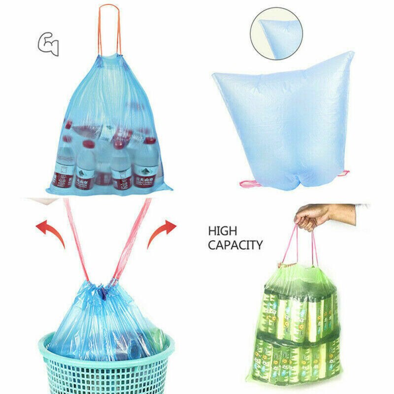 15pcs/roll Rubbish Garbage Bin Liners Kitchen Toilet Waste Trash Bags With Handle Vest Type Disposal Kitchen Sink Trash Bags