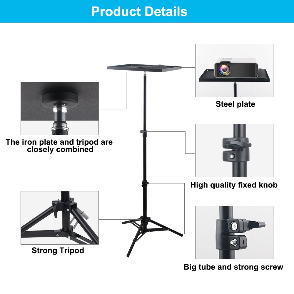 110 160cm Photography Tripod Tray Adjustable Projector Bracket Light Stand Mount Tripods for Xiaomi Smartphone Camera Laptop
