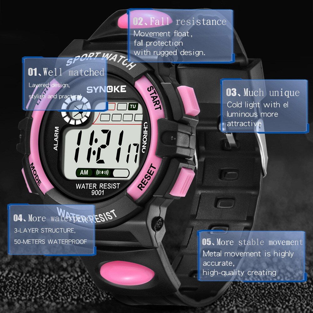 Waterdichte Kinderen Jongens Multifunctionele 30M Waterdicht Horloge Led Digitale Dubbele Actie Horloge Kids Alarm Datum Elektronische Horloge Q