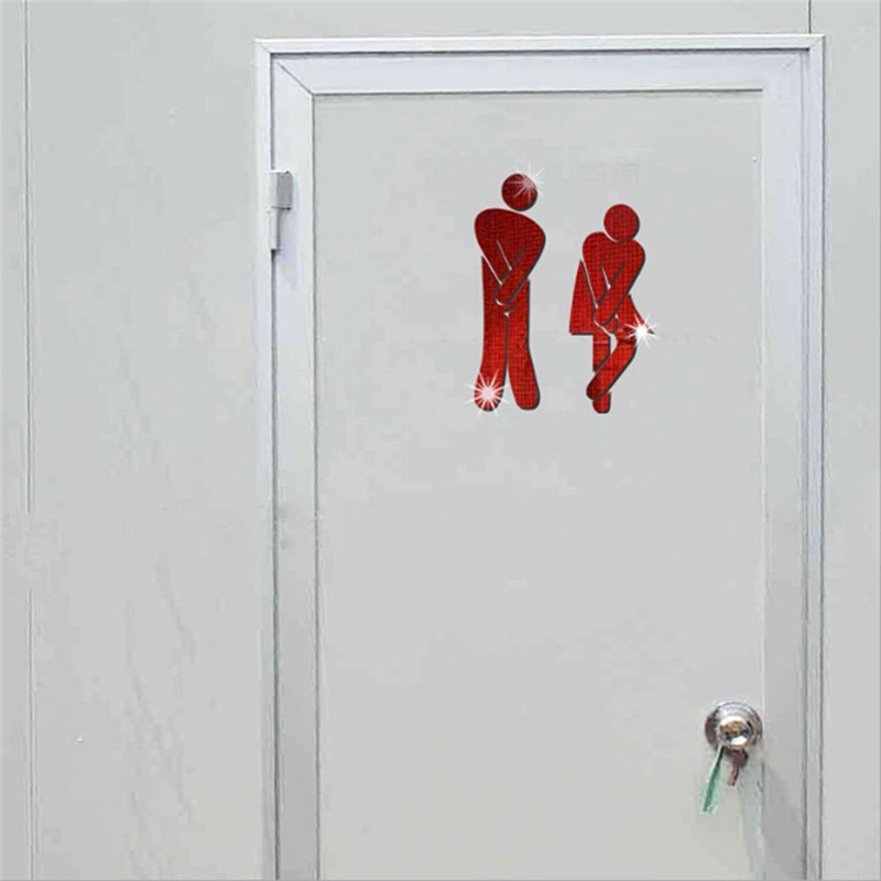 Diy 3D Spiegel Deur Sticker Wc Entree Aanmelden Toilet Stickers Voor Home Hotel Office Toilete Deur Decoratie