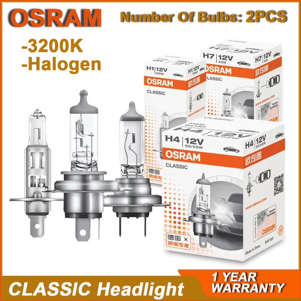 Osram original  h1 h4 h3 h7 standard forlygte 12v 55w 100w 3200k lysdæmpende tågelygte med høj/lav lysstråle bil halogenpære oem  (2 stk.)