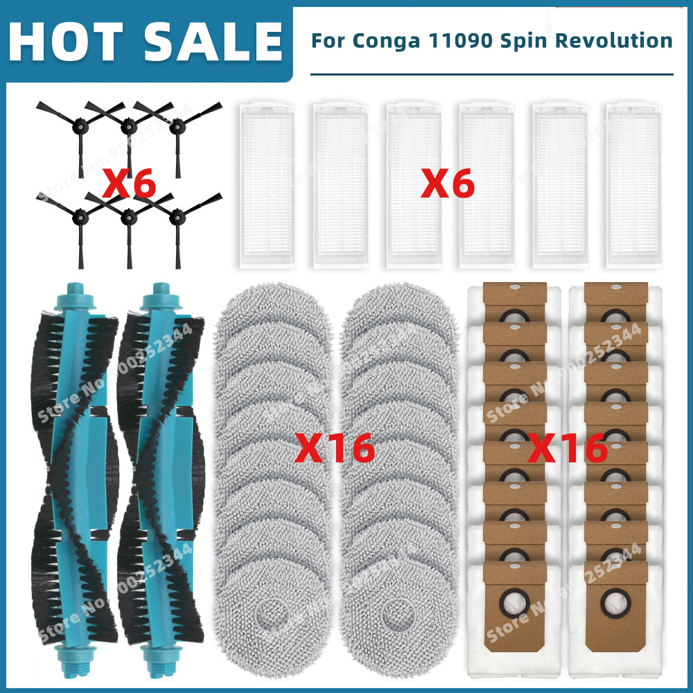 Piezas de Repuesto compatibles con Cecotec Conga 11090 / 13090 Spin Revolution accesorios, filtro, cepillo lateral principal, mopa, bolsa de polvo: Azul cielo