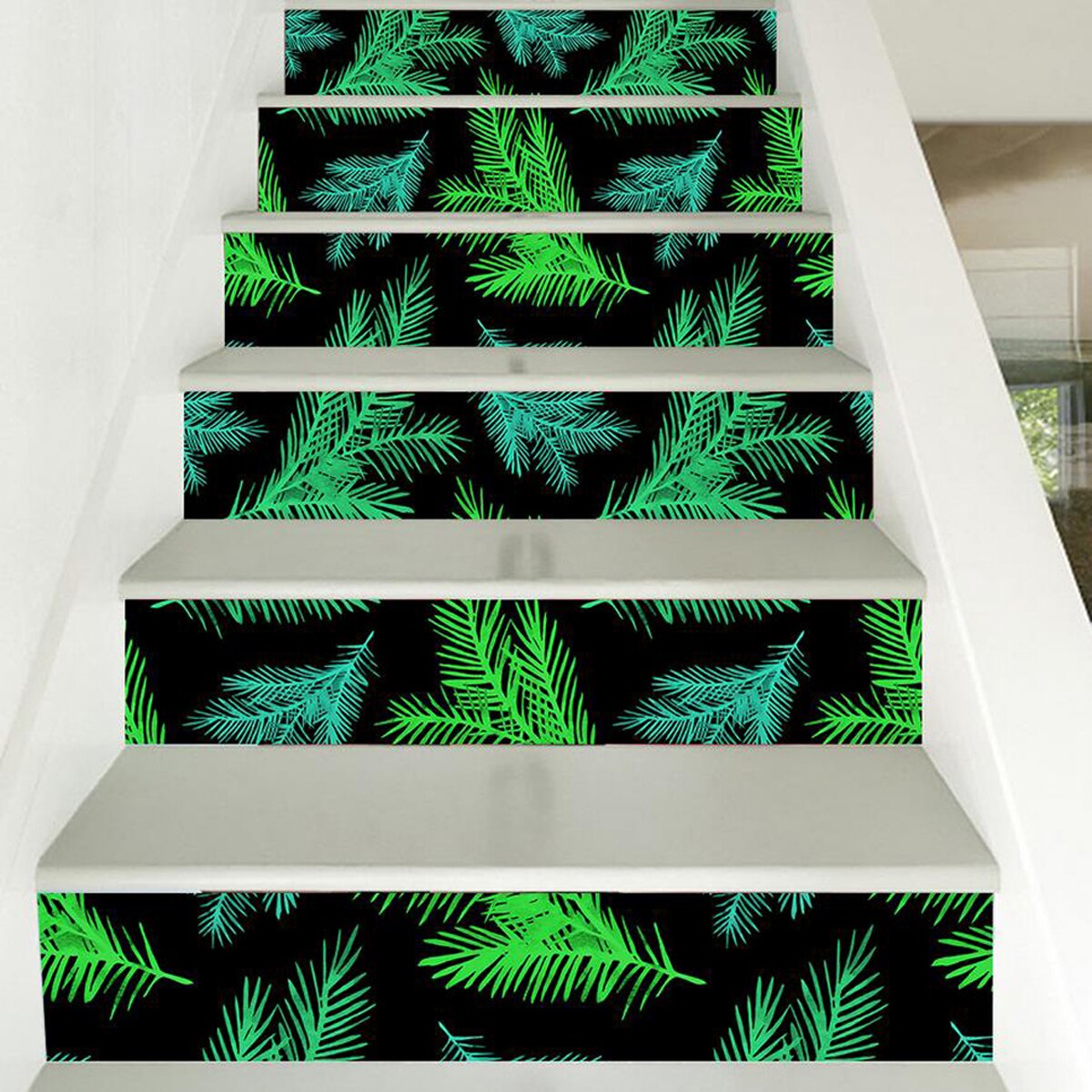 6 pegatinas para escaleras, pegatinas luminosas, calcomanías de vinilo autoadhesivas con estampado de hojas con estilo para escaleras, calcomanías para decoración del hogar 18X100cm duraderas