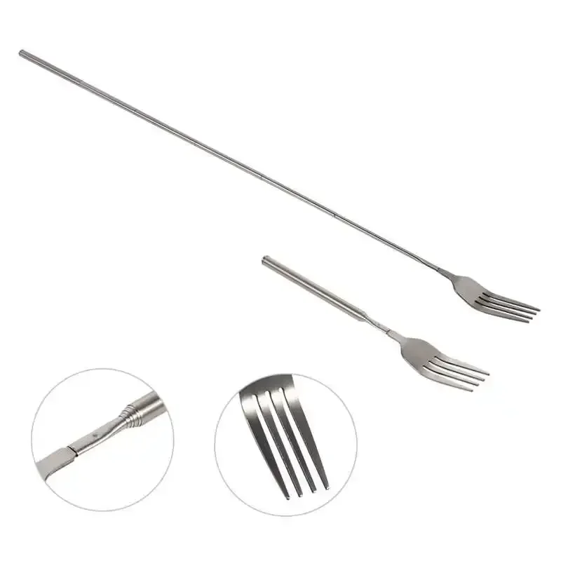 retro Gabel BBQ Teleskop Ausziehbare Abendessen Obst Nachtisch Lange Griff Gabel Edelstahl Besteck Gabel Geschirr Bento Kasten
