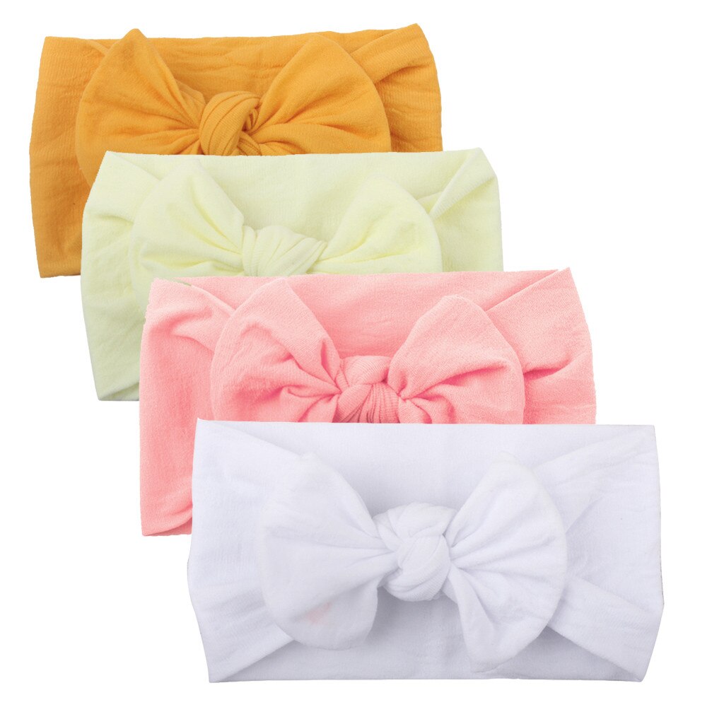 4Pc Baby Solid Hoofdband Meisjes Baby Peuter Tulband Solid Hoofdband Haarband Boog 4 Stuks Accessoires Hoofddeksels Повязки На Голову детям: F