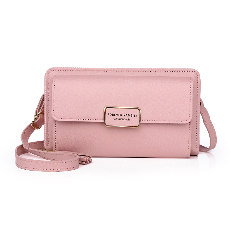 Vrouwen Pu Lederen Mobiele Telefoon Tas Dames Kleine Schouder Portemonnee Crossbody Vrouwelijke Mobiele Telefoon Portemonnee Mini Messenger Bags: Pink