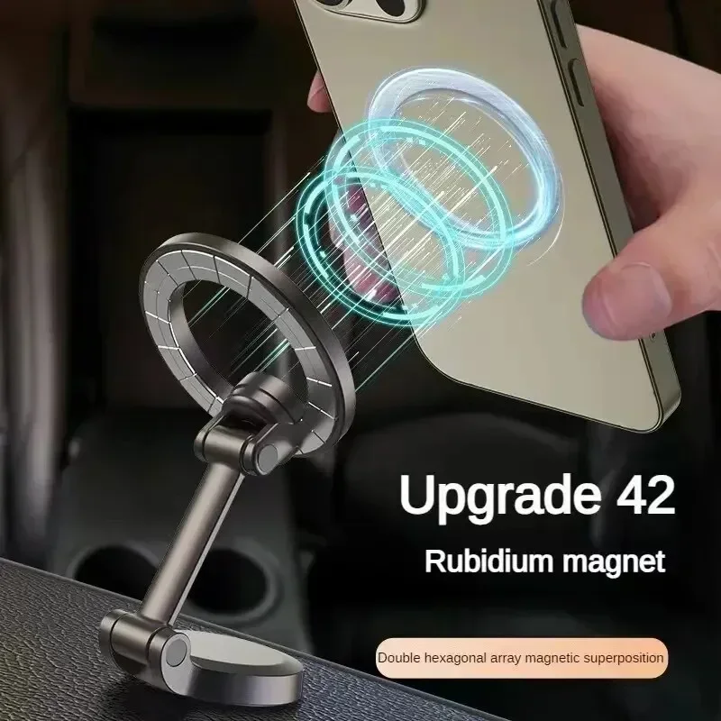 Hopfällbar magnetisk bilhållare i legering 12 kompakt mobiltelefonhållare för mac - säker, 360 ° justerbar magnetisk bilfäste för iphone 15 14 13 pro