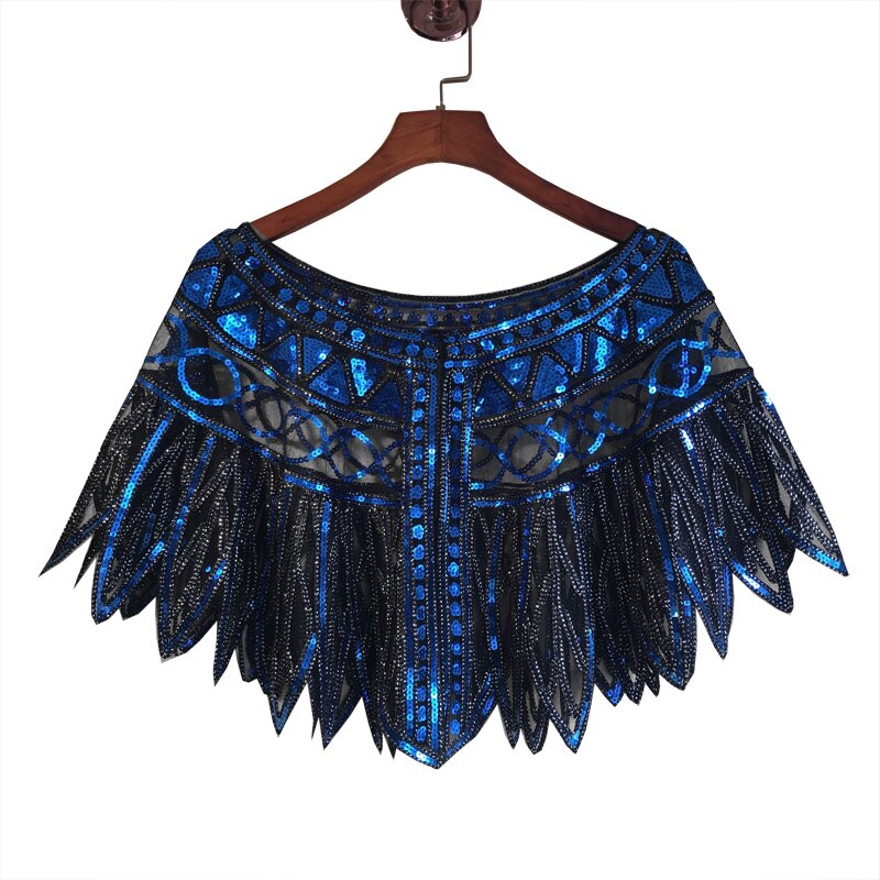 JaneVini, capa de lentejuelas ostentosas y ostentosas para mujer, estolas nupciales con cuentas para boda, chaqueta negra dorada, vestido de noche para , Boleros, tapetes: Black Blue
