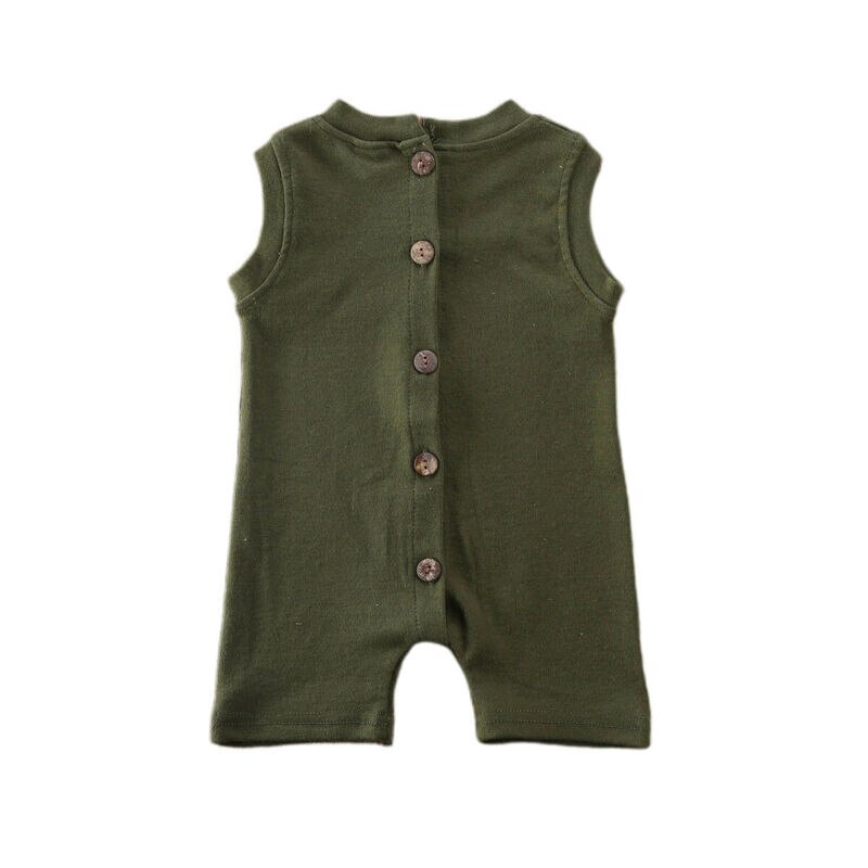 Peuter Baby Jongen Meisje Kleding Mouwloze Katoen Knop Jumpsuit Effen Kleur Toevallige Katoen Zomer Outfits: Army Green / 9m