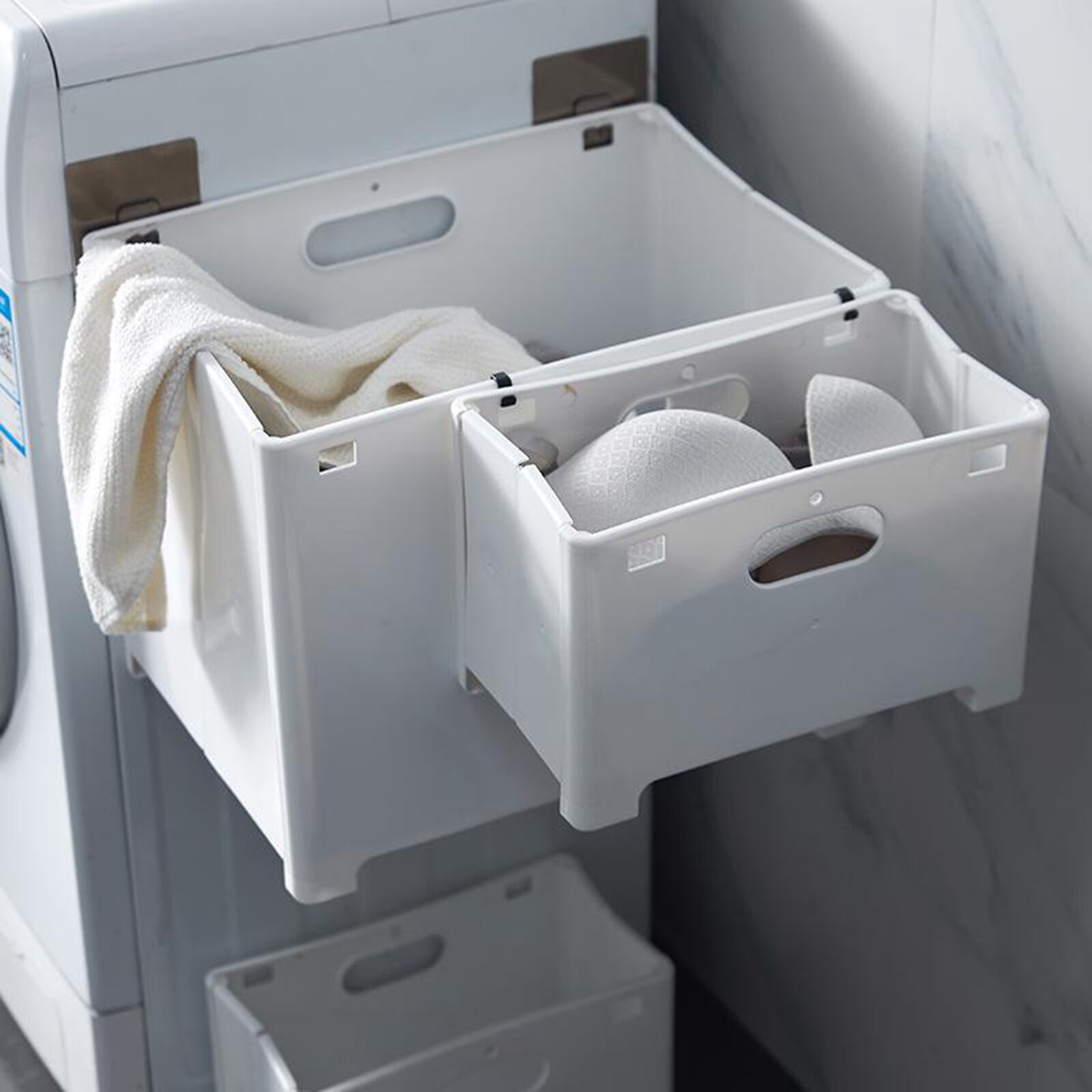 Wall Mounted Storage Basket Foldable Plastic Clothes Organizer for Laundry Room: White S