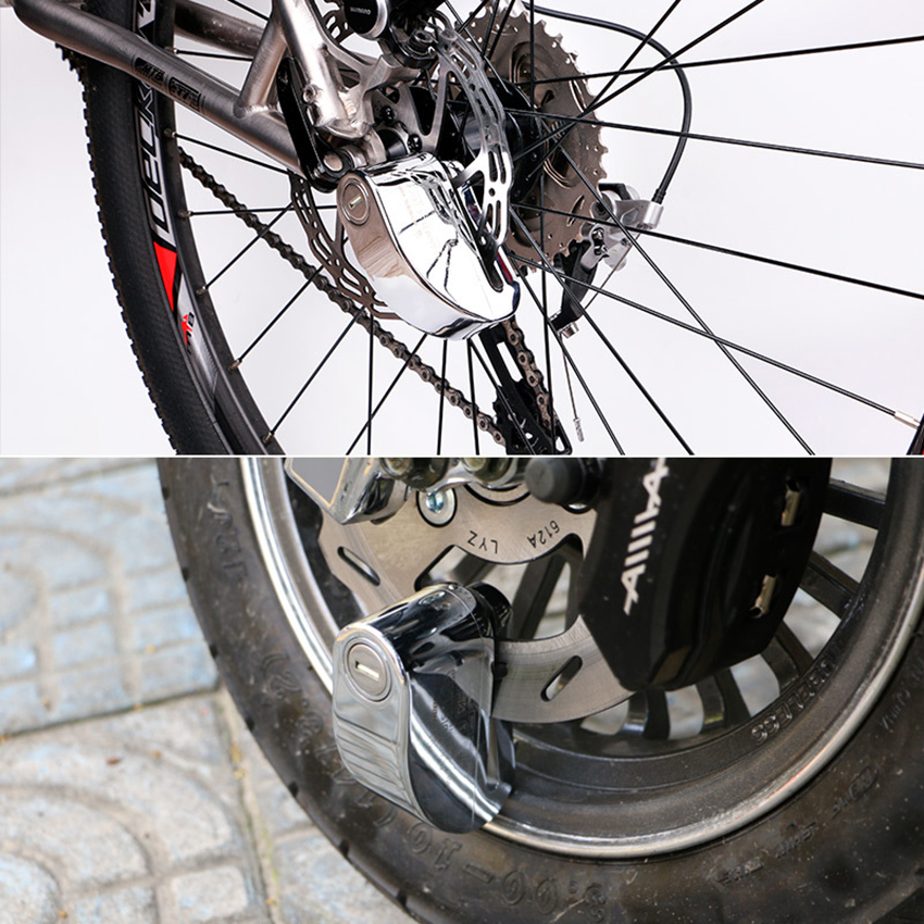 Motorcycle Disc Lock - Anti Theft Disc Lock Motorcycle Alarm with 110db Alarm Sound, Reminder Cable, 3 Keys, Storage Bag