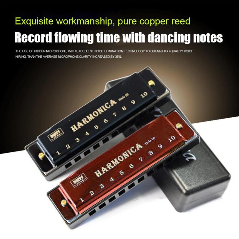 Armónica de Metal con 10 orificios, instrumento de viento de madera para principiantes, Instrumentos musicales de 5 colores, compatible con