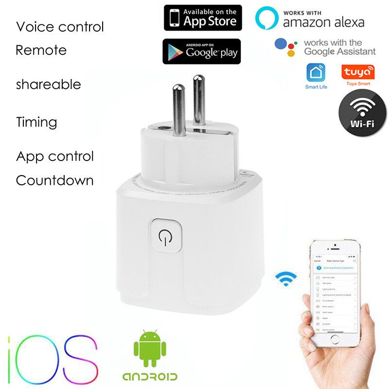 Smart WiFi plug adapter 16A remote voice control power monitor socket timing function to use with Alexa Google Home Tuya