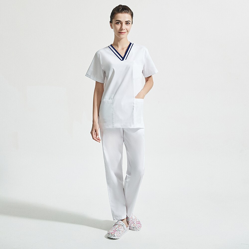 Kortærmet v-hals scrubs toppe scrubs bukser spa uniform arbejdsuniform jakkesæt scrub uniform overalls tøj kvinder mænd arbejdstøj