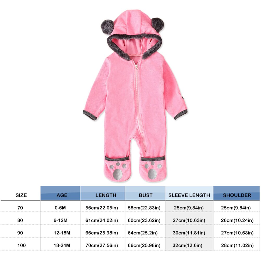 Mode Jongens Meisjes Hooded Rompertjes Winter Baby Warm Thicken Lange Mouwen Schuine Rits Cartoon Beer Hooded Jumpsuit Outfits