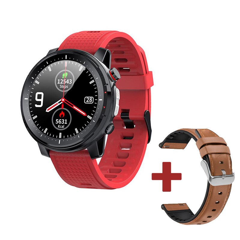 696 l15 360 x 360 pixels smart watch herre pulsmåler armbånd blodtryk vandtæt sport smartwatch armbånd: Rd silica bw læder