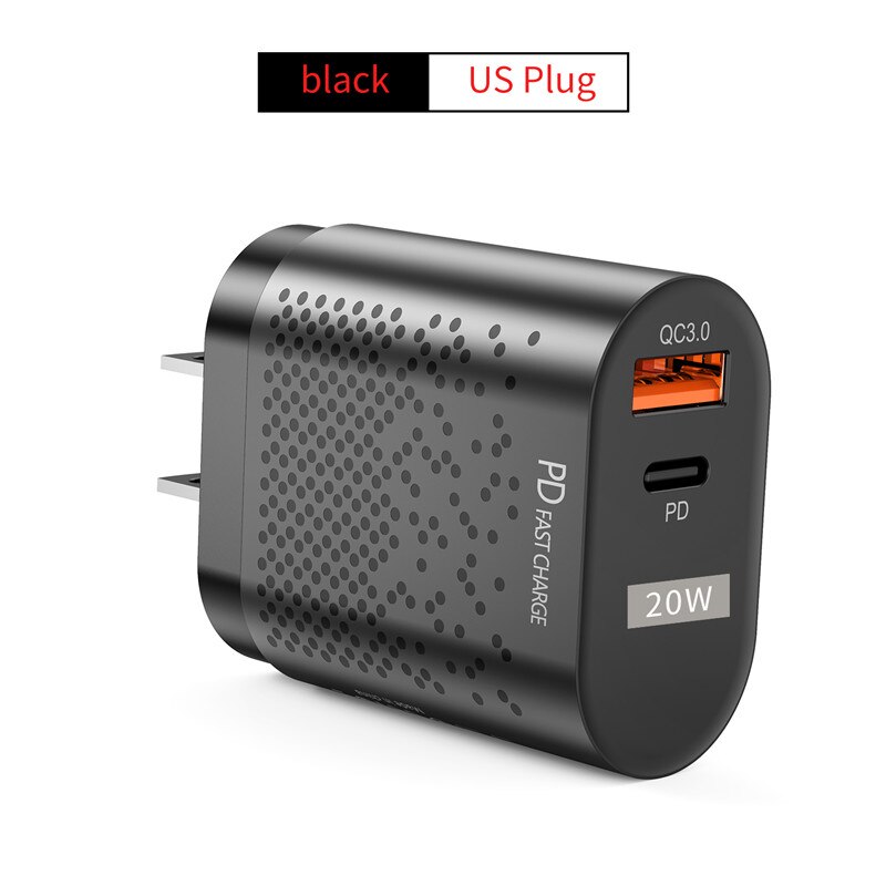 Uslion pd 20w carregador usb ue eua uk plug 3a qc 3.0 carga carregador de telefone para iphone 12 11 samsung huawei carregador de parede rápido: Black US
