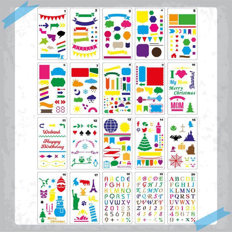 20 Stks/set Journal Tekening Sjabloon Stencil Schilderen Embossing Scrapbooking Diy
