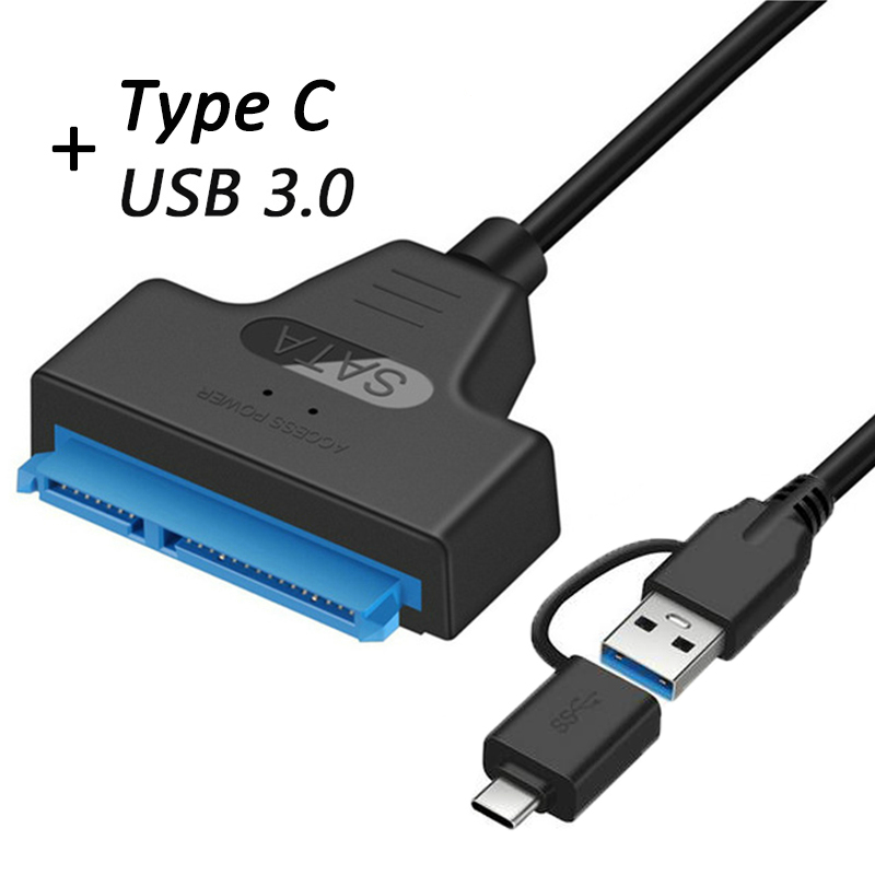 Cable adaptador USB Sata 3 a USB 3,0/2,0, conectores tipo C, compatible con disco duro Ssd Hdd de 2,5 pulgadas: 22CM / Type-C USB 2 in 1
