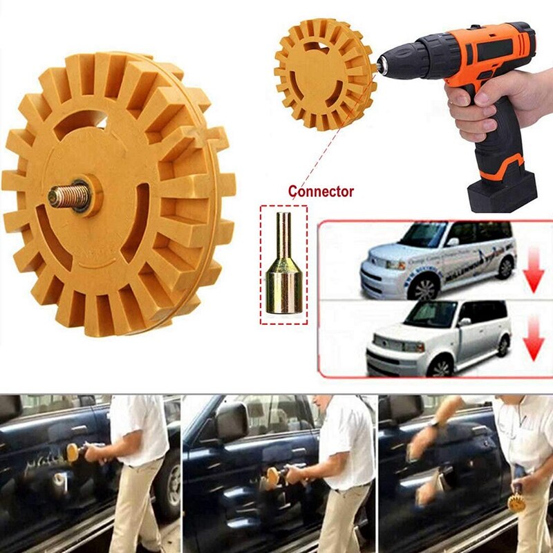 Decal Remover Rubber Eraser Wheel Tool with Drill Adapter 4 Inch Drill Attachment 2 Pieces Hanging Boards and 1Piece Rag for Rem