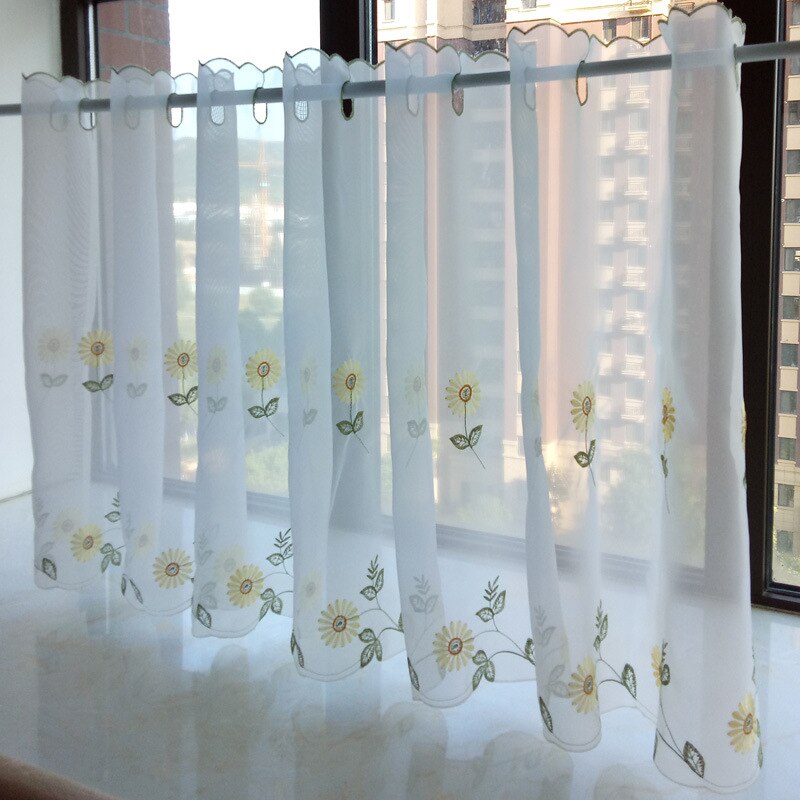Rideaux courts à petites fleurs jaunes/roses, tissu à œillets haut (anneaux), demi-Tulle pour fenêtre, armoire de cuisine, 1 pièce, DL-HM380-30