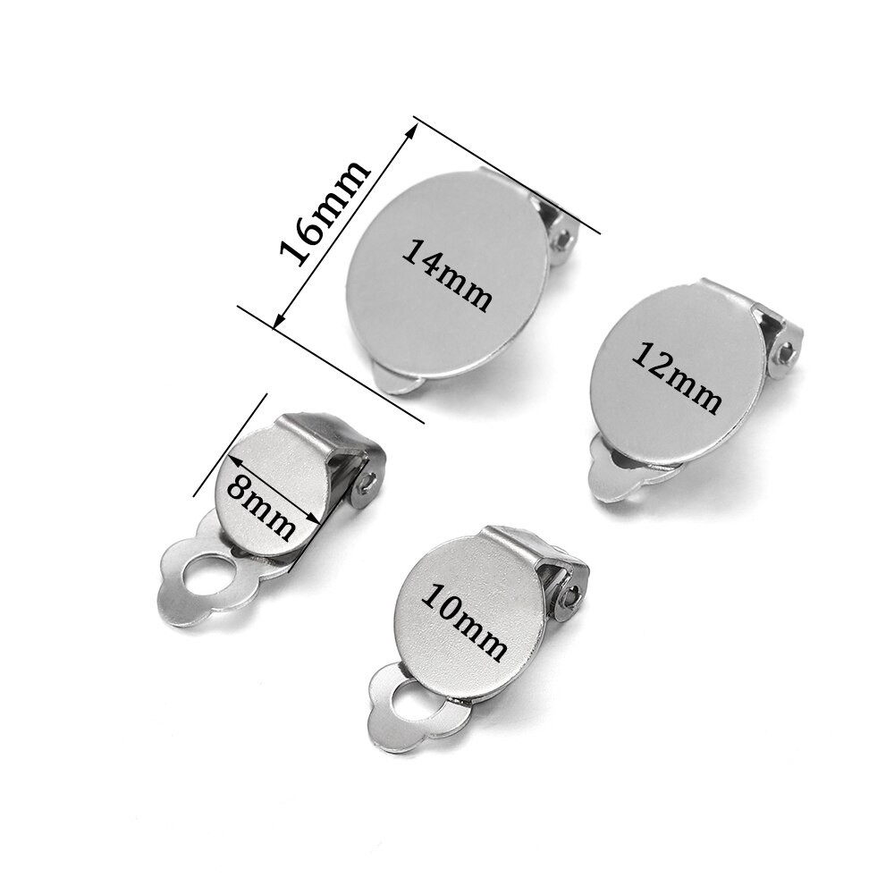 10Pcs 8 10 12 14Mm Rvs Ronde Platte Oor Clip Base Cabochon Bezel Lade Oorbellen Clips Voor diy Sieraden Makings Levert