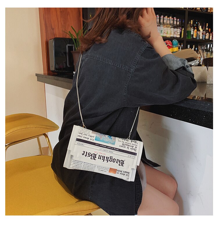 Women Messenger Bag Chain Shoulder Bag Personality Small Square Newspaper News Styling Bags Bolso Mujer