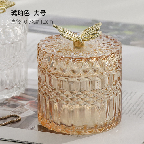 Luxe Kristal Wattenstaafje Box Gouden Vlinder Glazen Pot Snoep Jar Horloge Opbergdoos Glas Container Organizer Home Decor: D