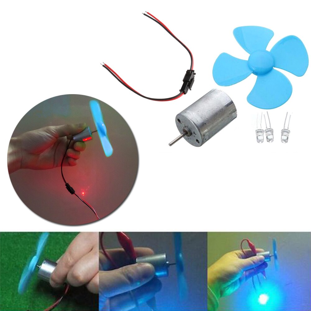 Diy-satser 6-9v vindkraftverk mikromotor/ mini blå blad paddel/ dioder/ kablar