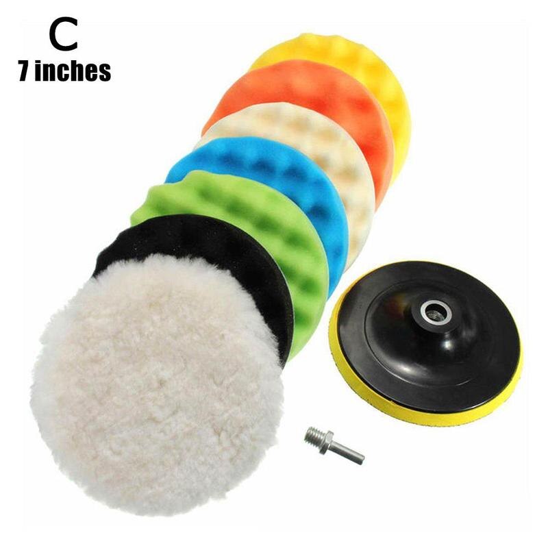 Car Polishing Disc 11Pcs/Set Self-Adhesive Buffing Waxing Sponge Wool Wheel Polishing Pad For Car Polisher Drill Adapter: C