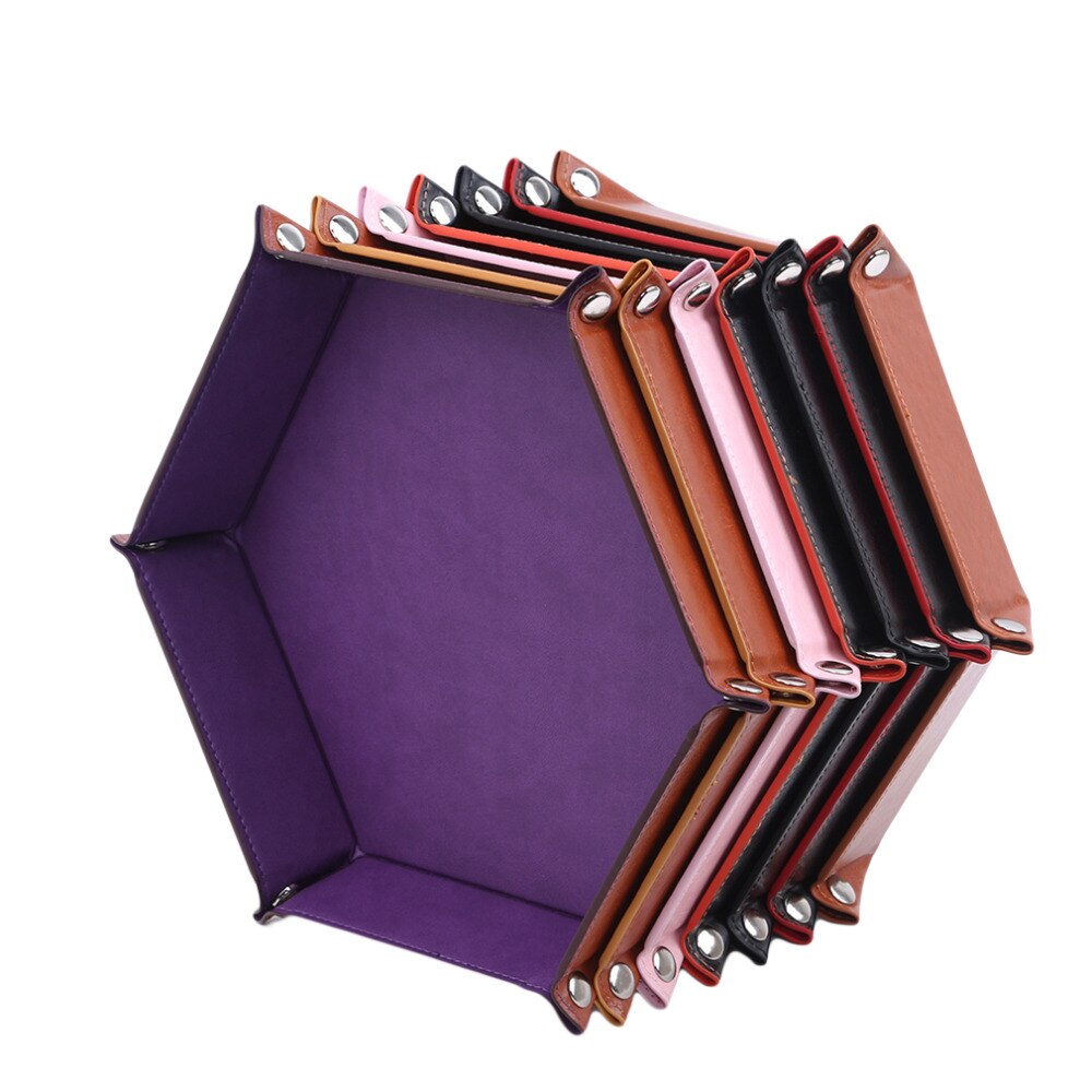 8 Kleuren Pu Leer Folding Hexagon Dobbelstenen Dienblad Paars Dobbelstenen Doos Voor Rpg Dnd Games Dobbelstenen Storage Case