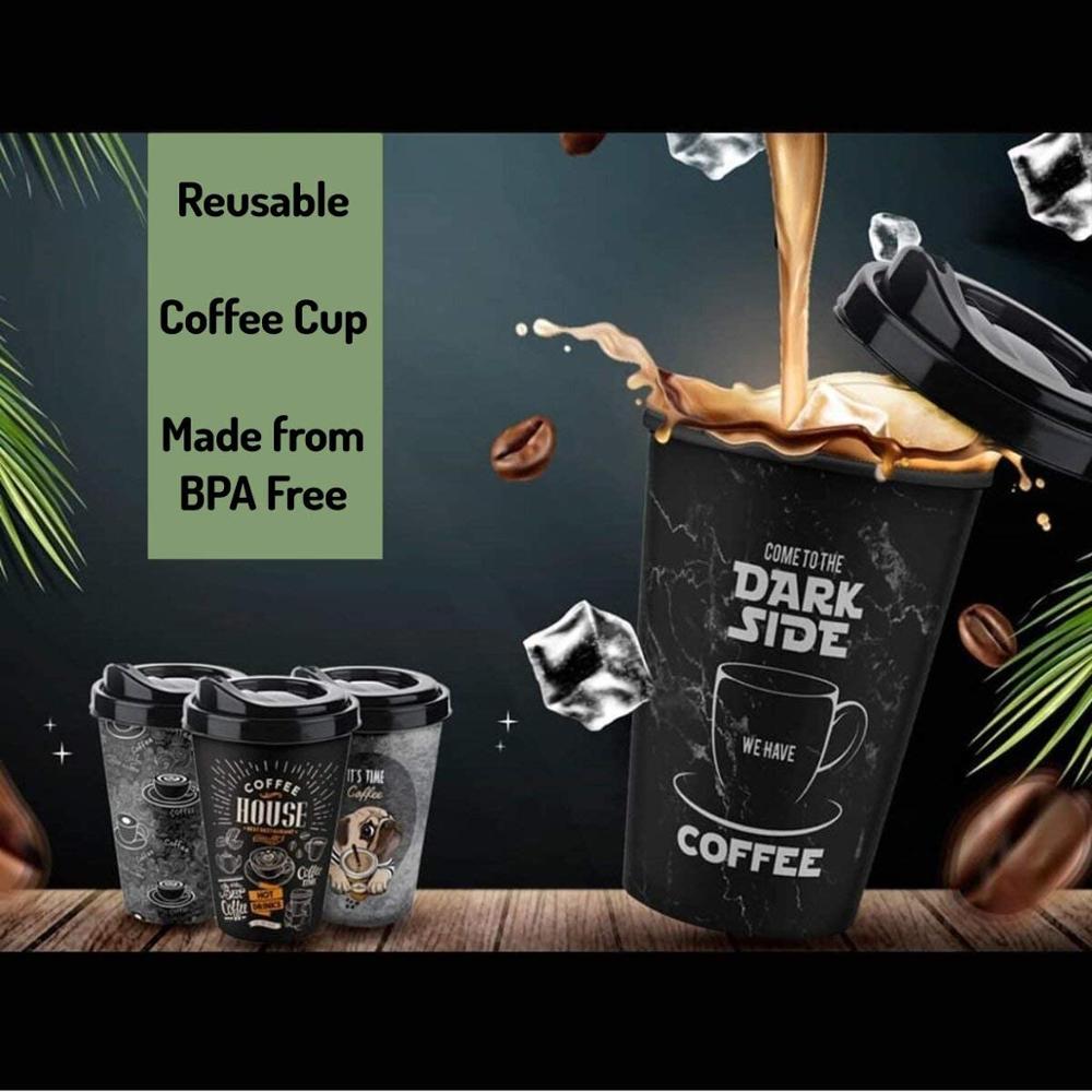 Reusable Coffee Cups, Reusable Coffee Mug, To Go Coffee Cups, Reusable Coffee Cups with Lids , BPA Free Plastic. ( 4 pieces )