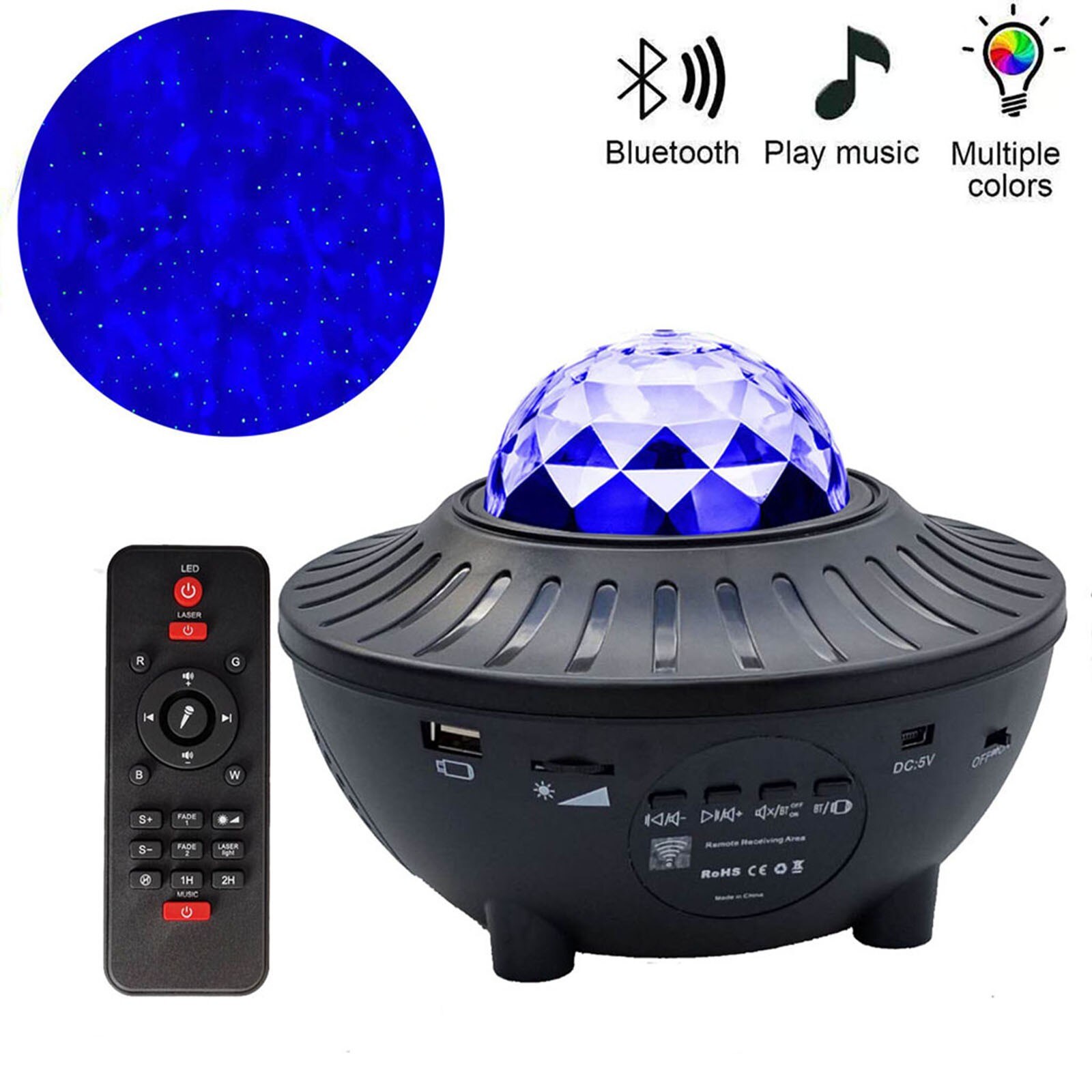 4#  nachtlampjes dakraam projector led nevel licht bluetooth muziek spreken oceaan golf projector led nacht ingebouwde muziekspeler: Zwart