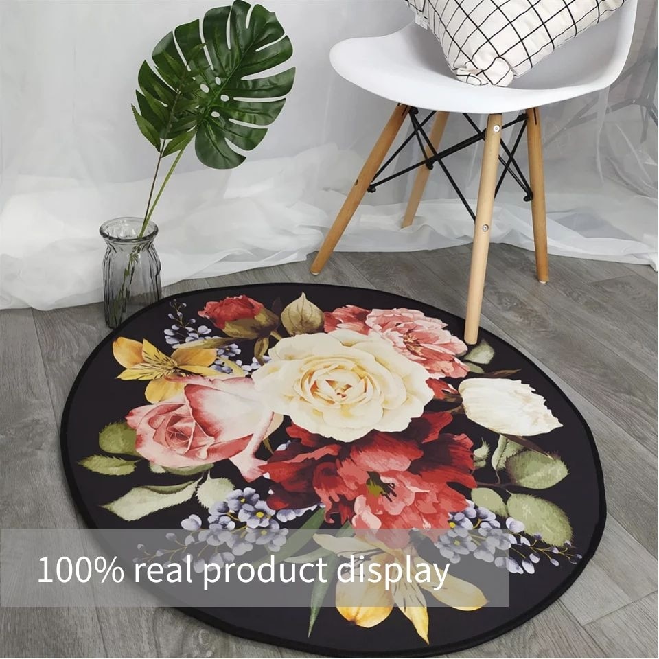 Europæisk stil retro stor blomst 3d tæpper runde stolemåtte klassisk sofabord tæppe gang dekoration sengetæppe