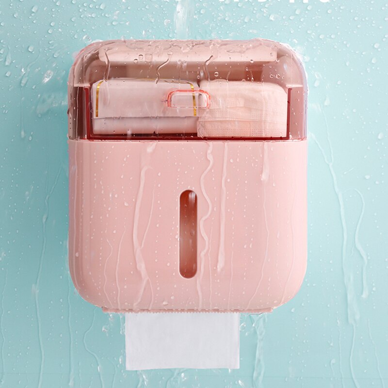 Waterproof Wall Mount Toilet Paper Holder Roll Paper Tube Storage Shelf Tissue Tray Tissue Box Bathroom Accessories Set