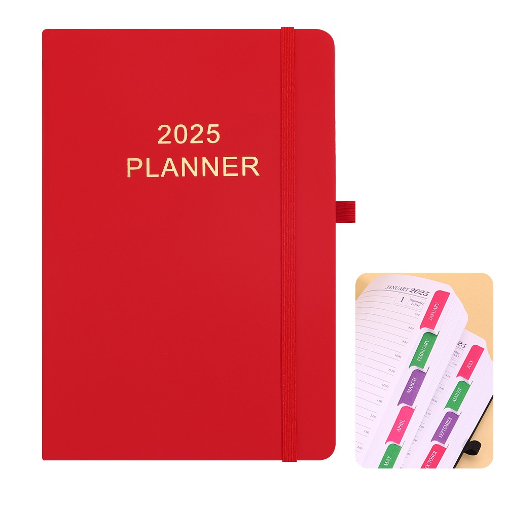 Schedule Journal Planner Notebook Efficiency Daily Planner Reminder Calendar Notebook PU with Straps Diary Book Office: Rose Red