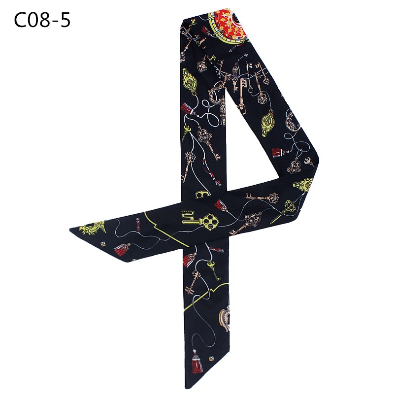 nouvelle écharpe serrure chaîne imprimer femmes foulard en soie de foulard petite cravate poignée sac rubans petits longs foulards gland