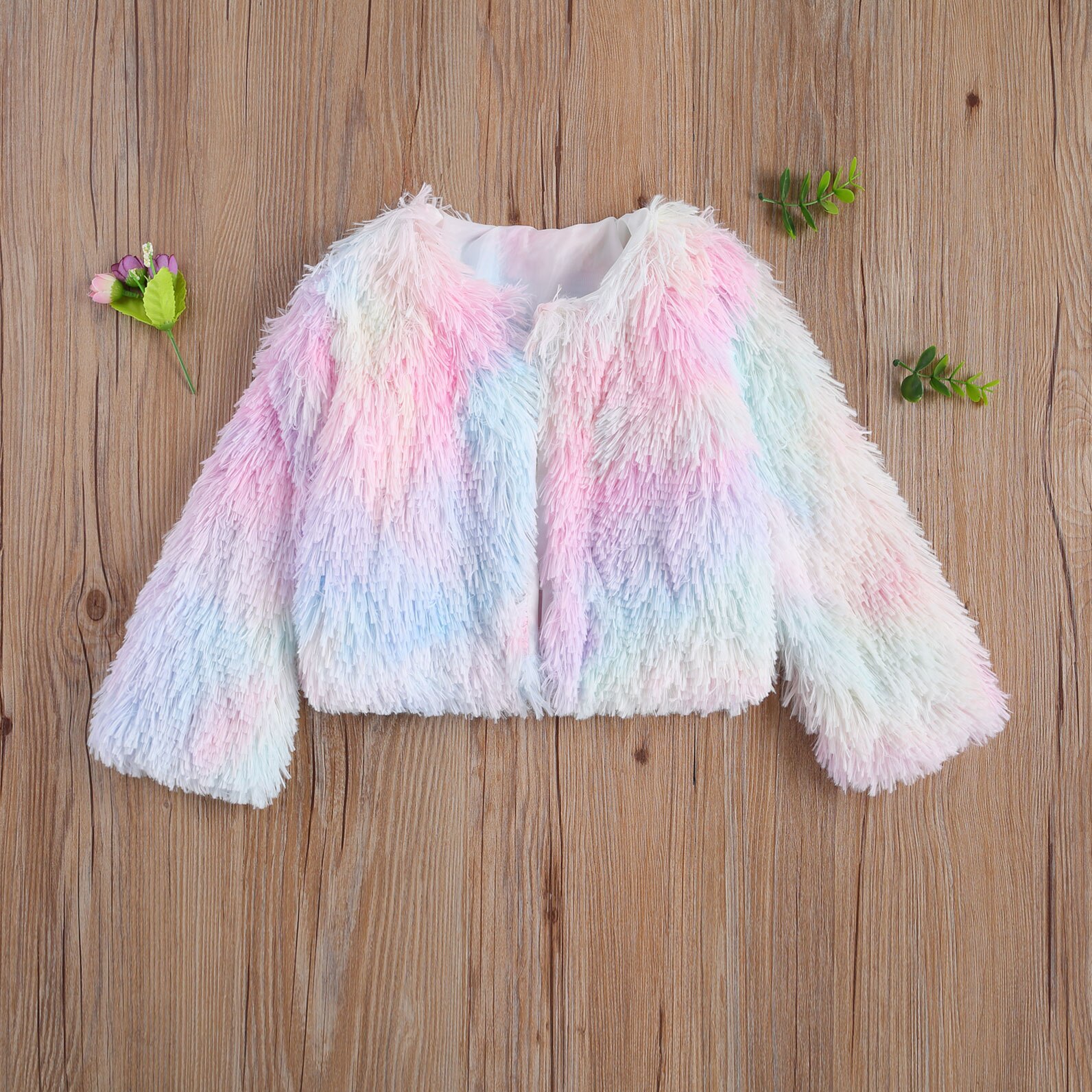 Kids Baby Meisjes Pluche Jas, Decoratieve Dye Gedrukt Ronde Hals Lange Mouwen Casual Warm Winter Jas 2-7Years