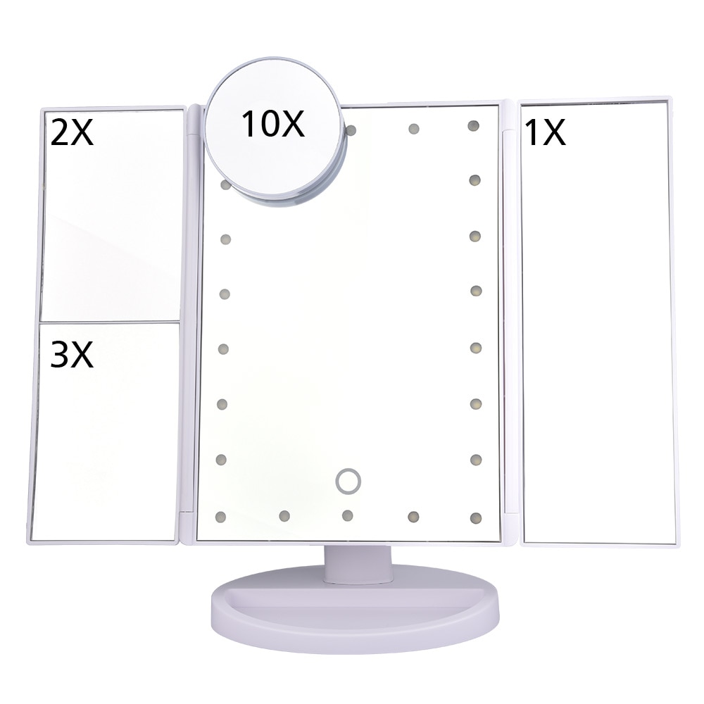 3 farver lys berøringsskærm led makeup spejl bord skrivebord forfængelighed forstørrelsesspejle 3 folde justerbare spejl makeup værktøjer