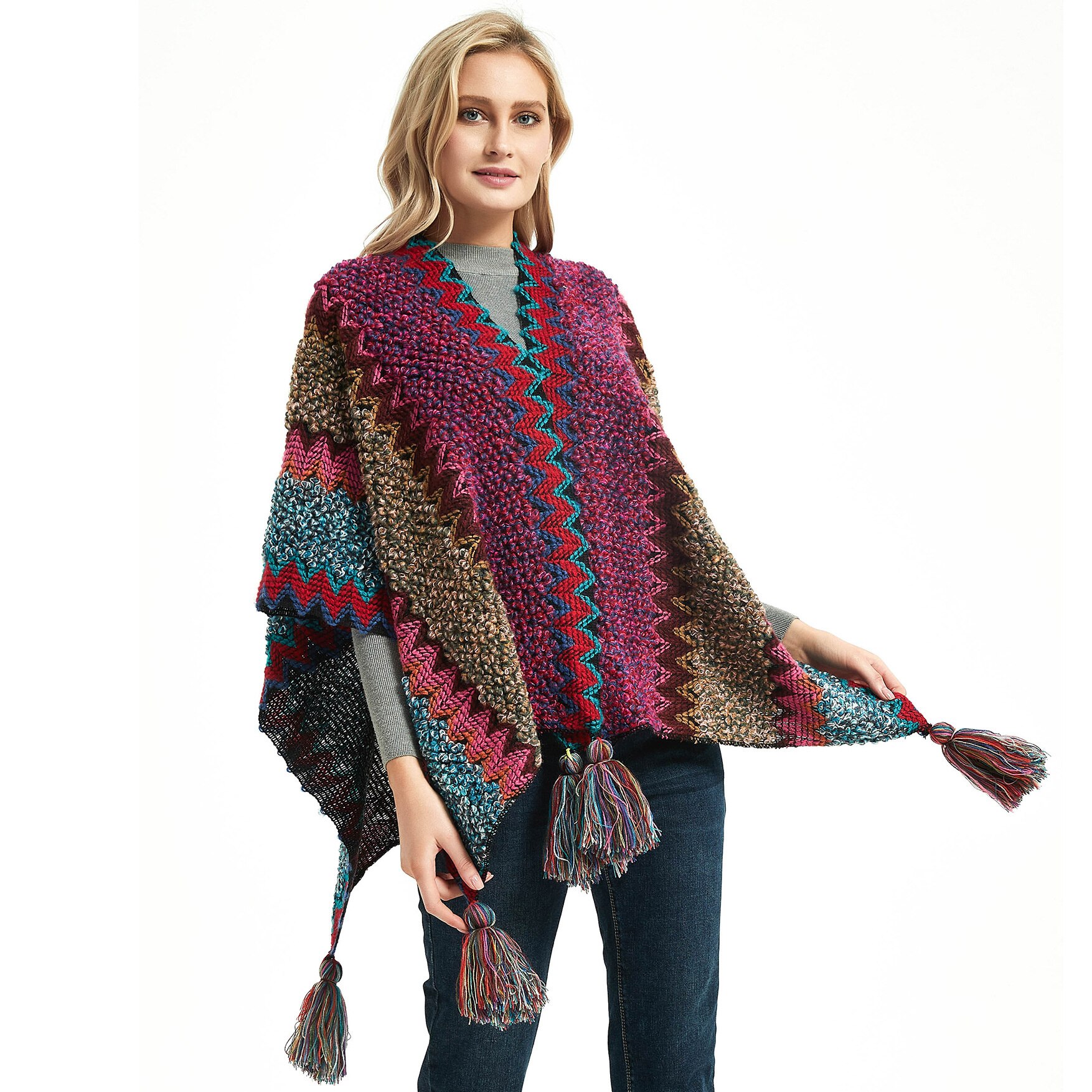 Bohemian Scarf Women Bohemian Scarf Necklace Winter Blankets Multifunction Knitted Cardigans Cape Shawl Poncho Coat