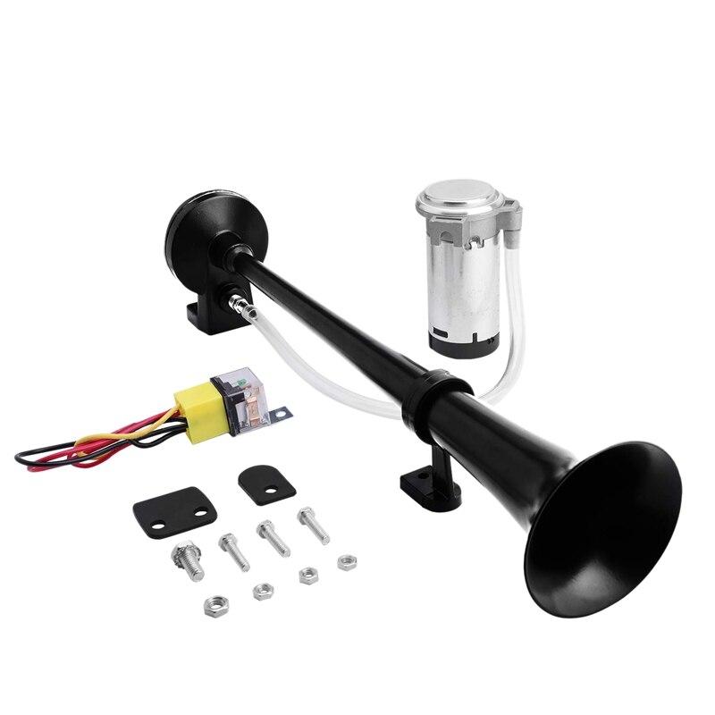 Kit de bocina de aire de 12V y 150Db, claxon de aire de 18 pulgadas con compresor para coche, vehículo, camión, tren, barco, color negro: Default Title